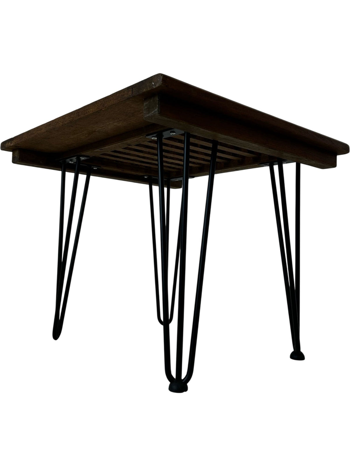 Wooden Lattice Top Side Table Black Hairpin Legs Vintage Style (Pre-Loved)