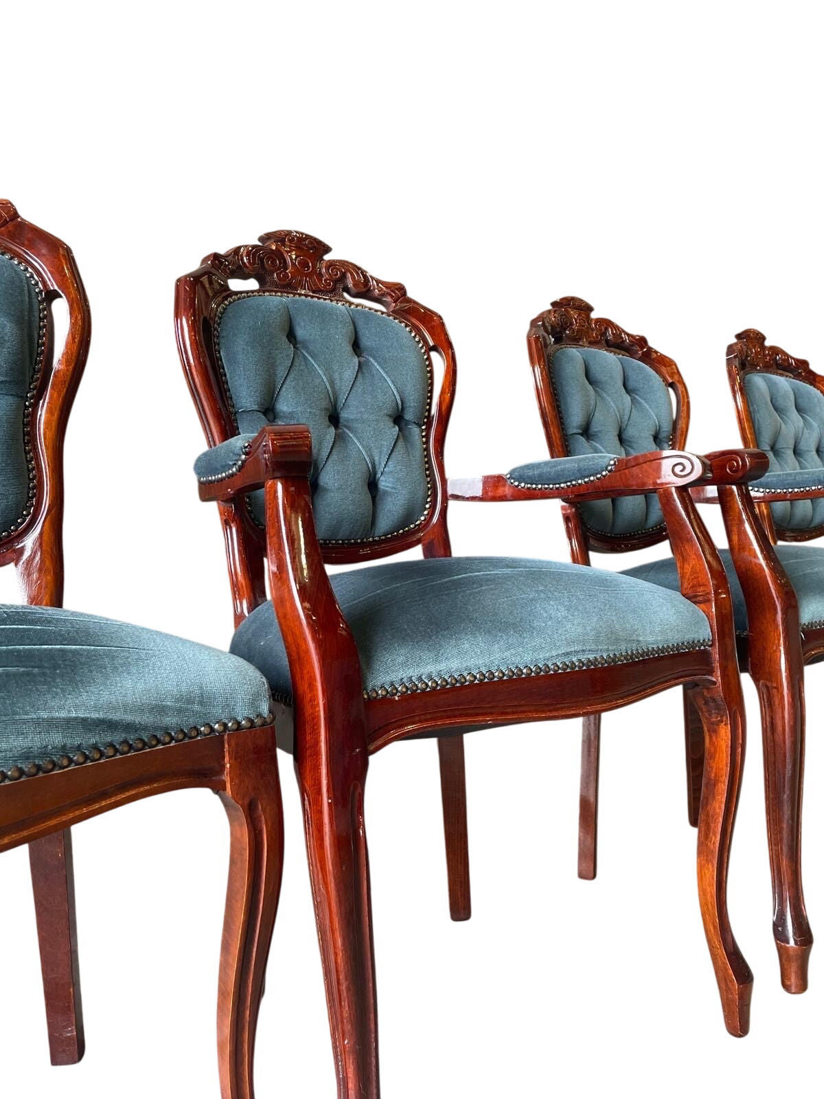 Set of 4 Vintage Dining Room Chairs Blue Upholstered (Pre-Loved)