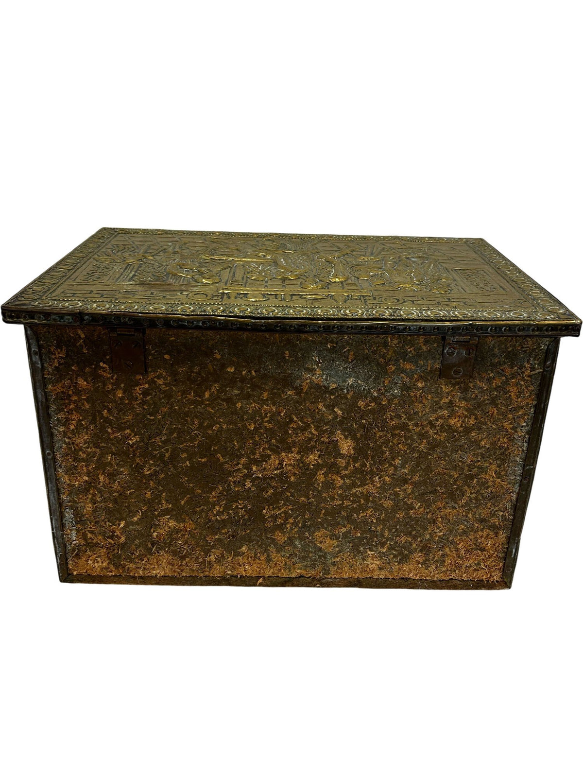 Embossed Metal Storage Box Hinged Lid Brass Tone (Pre-Loved)