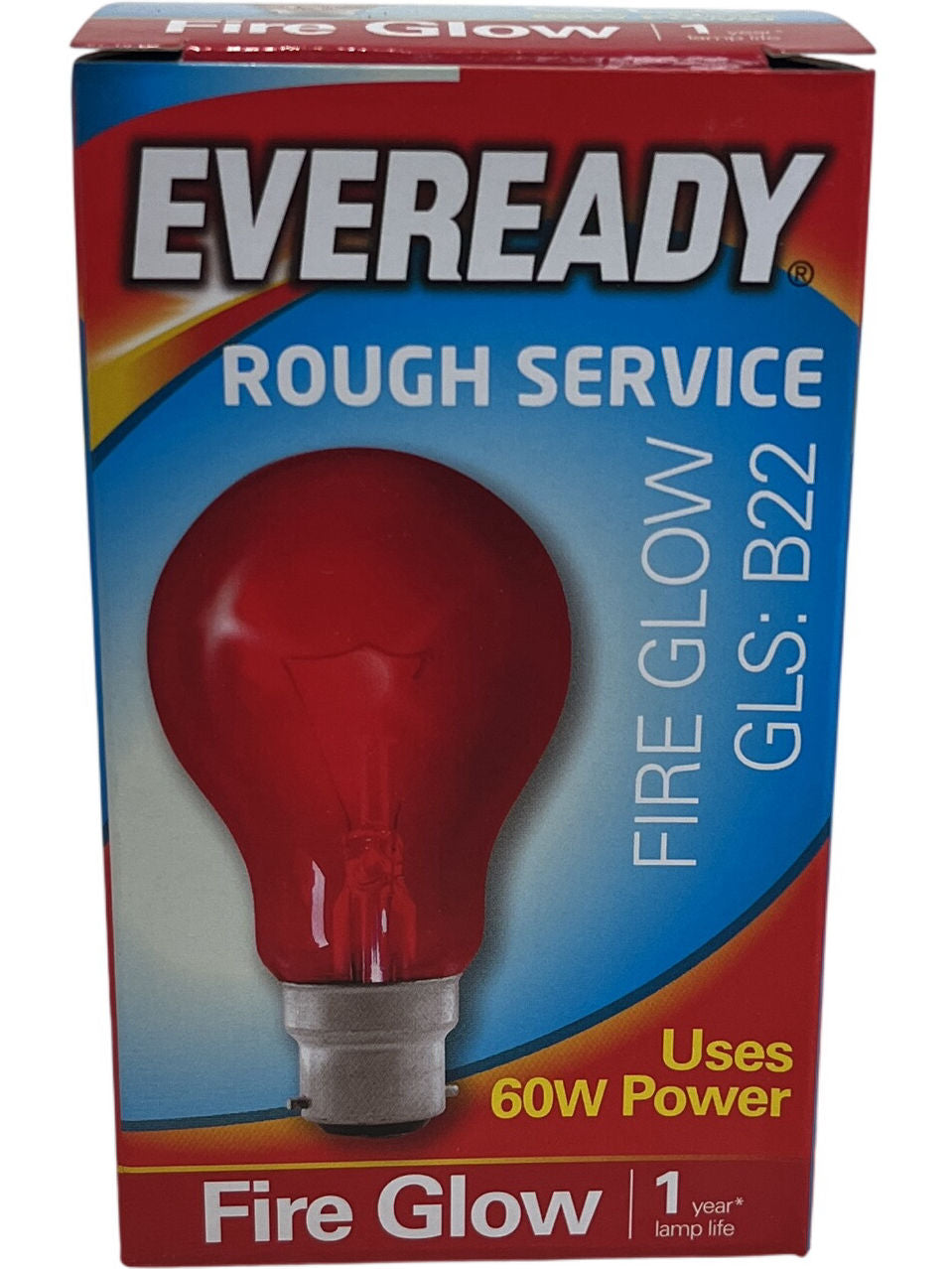 Pair Of Eveready Red Fire Glow Rough Service Bulb B22 60W (Unused)