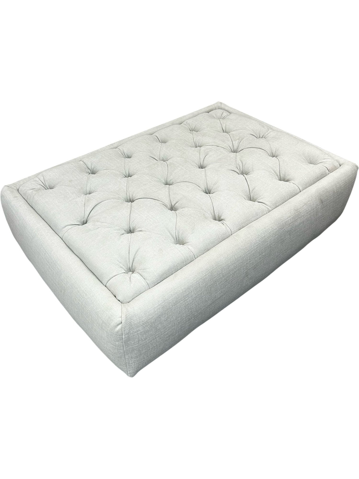 Large Tufted Ottoman Footstool Light Grey Fabric Casters Living Room (Pre-Loved)