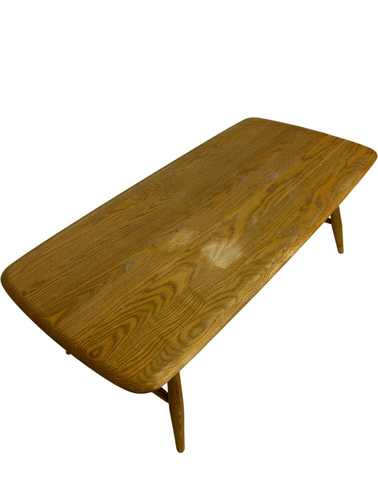 Mid Century Style Light Wood Coffee Table Slatted Shelf 104cm (Pre-Loved)