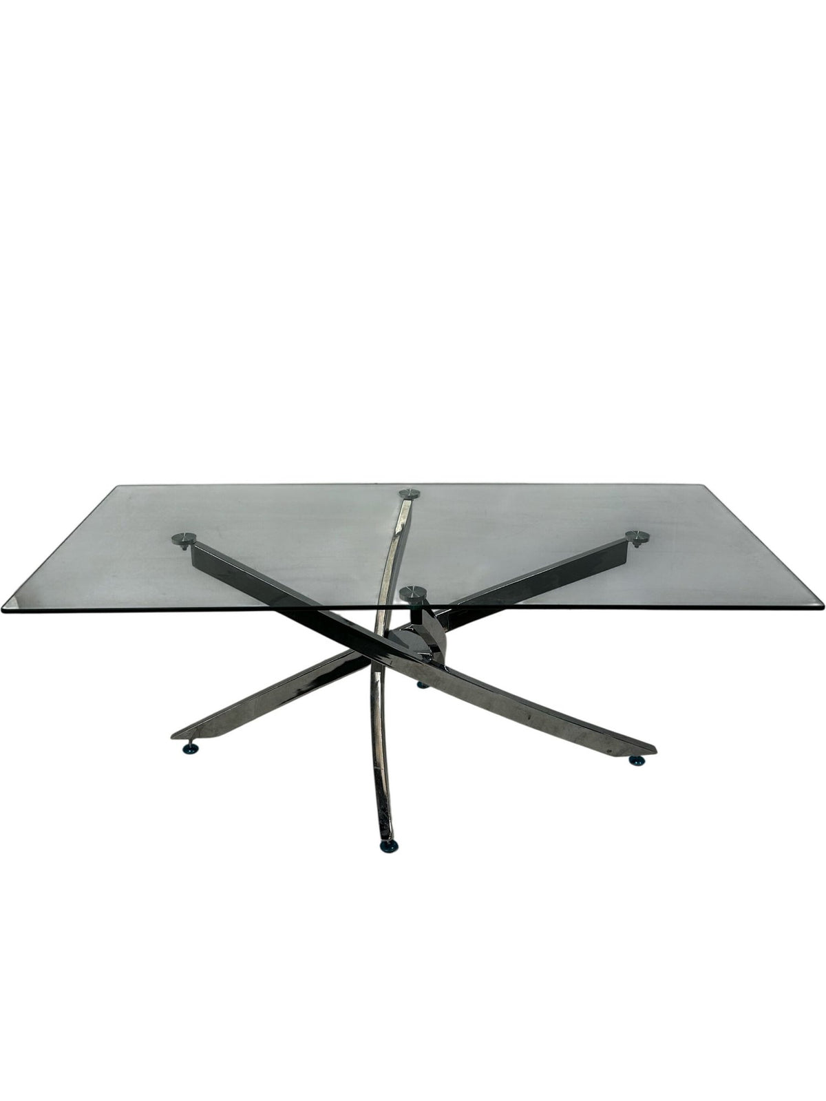 Glass Coffee Table Chrome Cross Legs Modern Living Room Table (Pre-Loved)