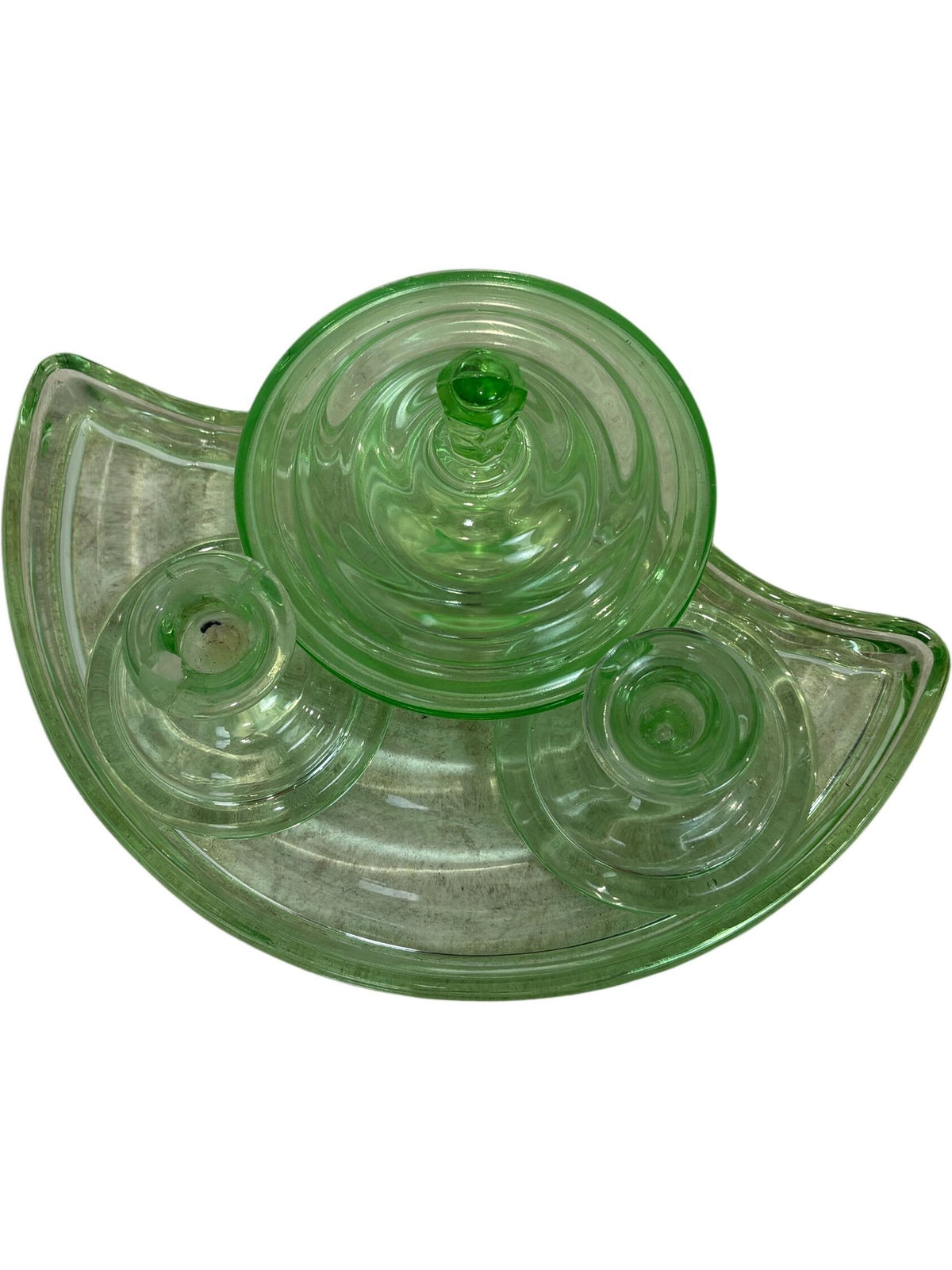 Green Glass Vanity Set with Lid (Pre-Loved)