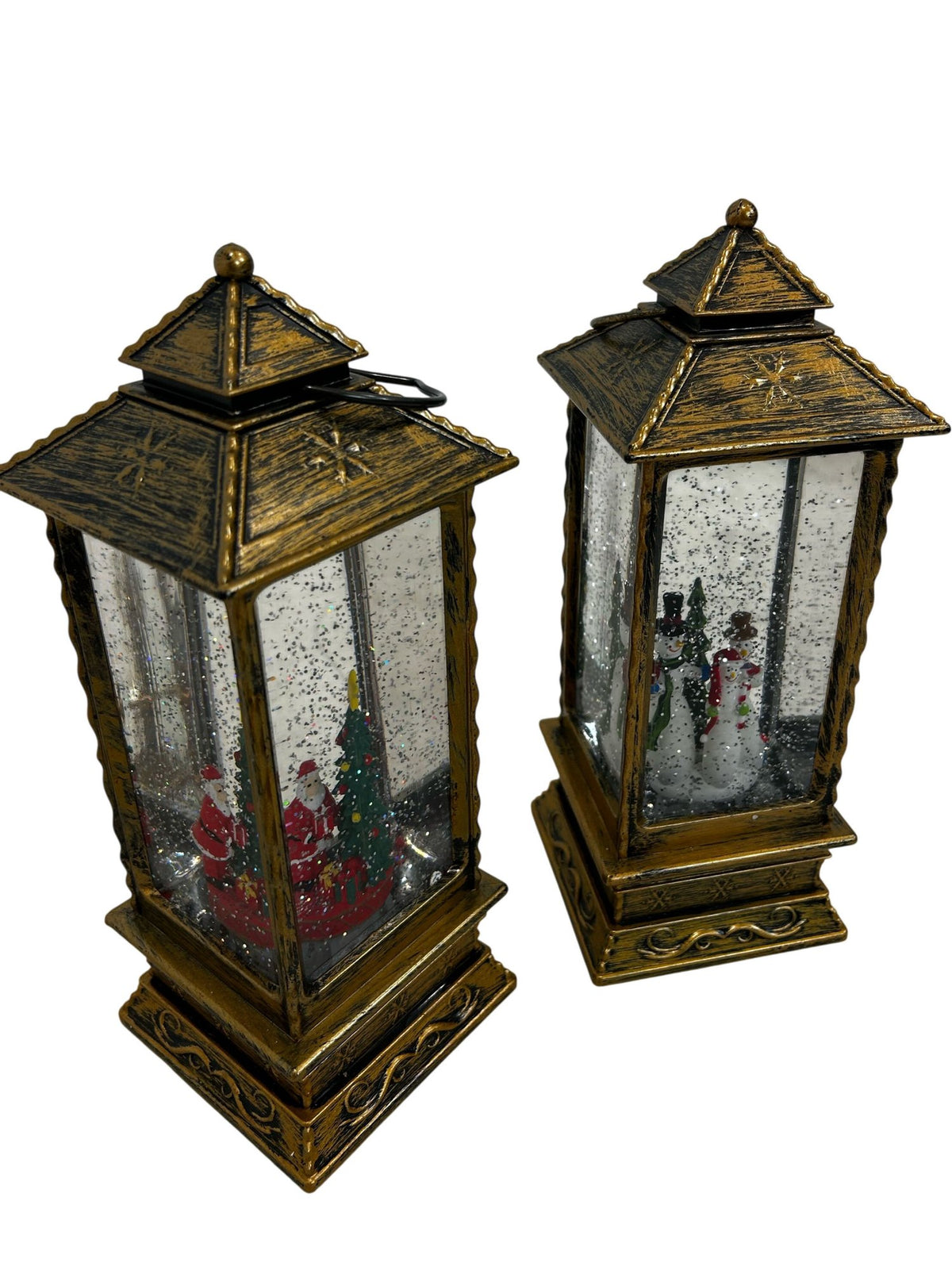 Notcutts Santa & Snowman Glitter Water Spinner LED Lanterns Set of 2 (Pre-Loved)