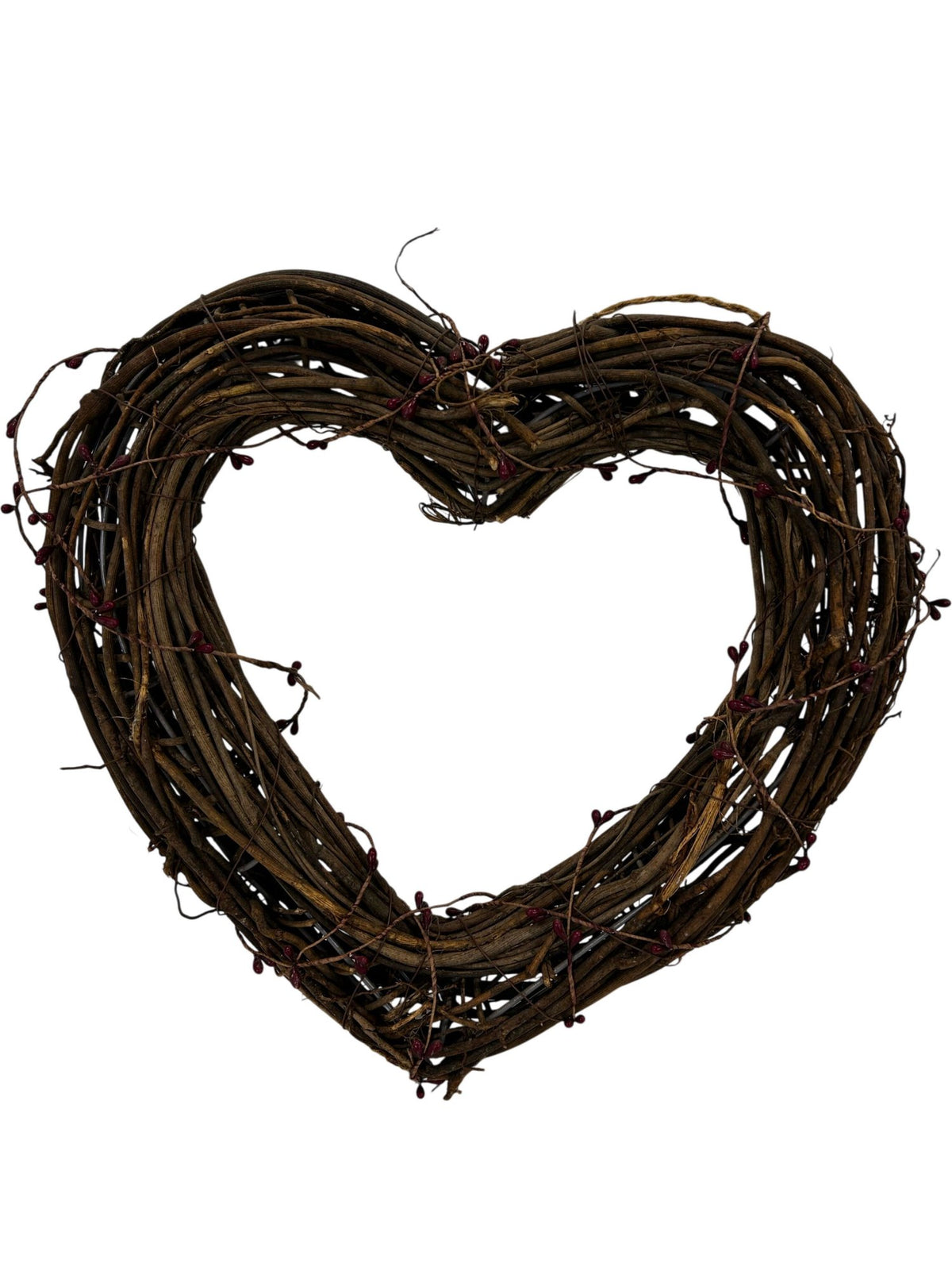 Natural Twig Heart Wreath with Red Berry Detail Rustic Wall Decor (Pre-Loved)