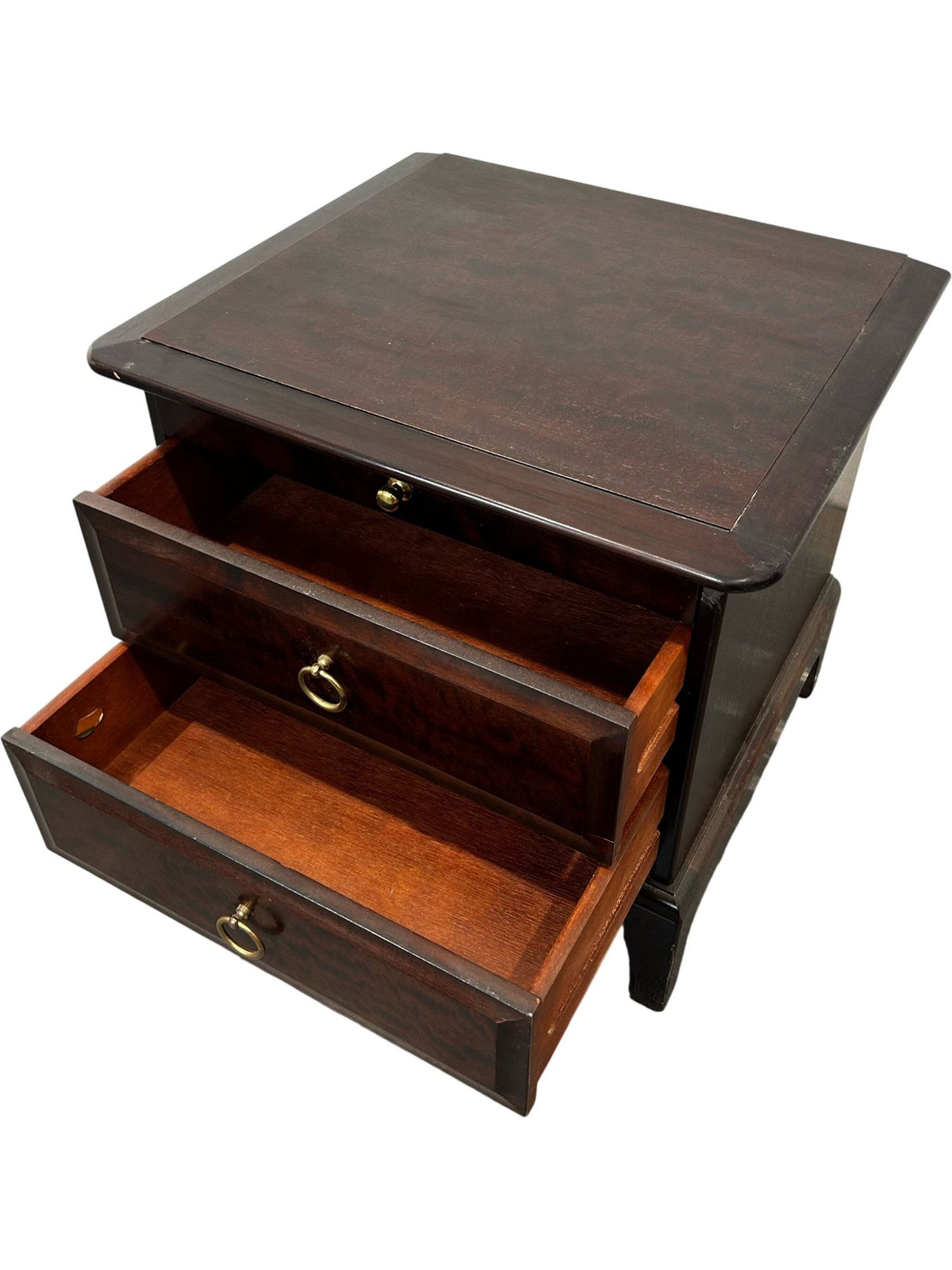 Traditional Dark Wood 3 Drawer Bedside Table Brass Handles (Pre-Loved)