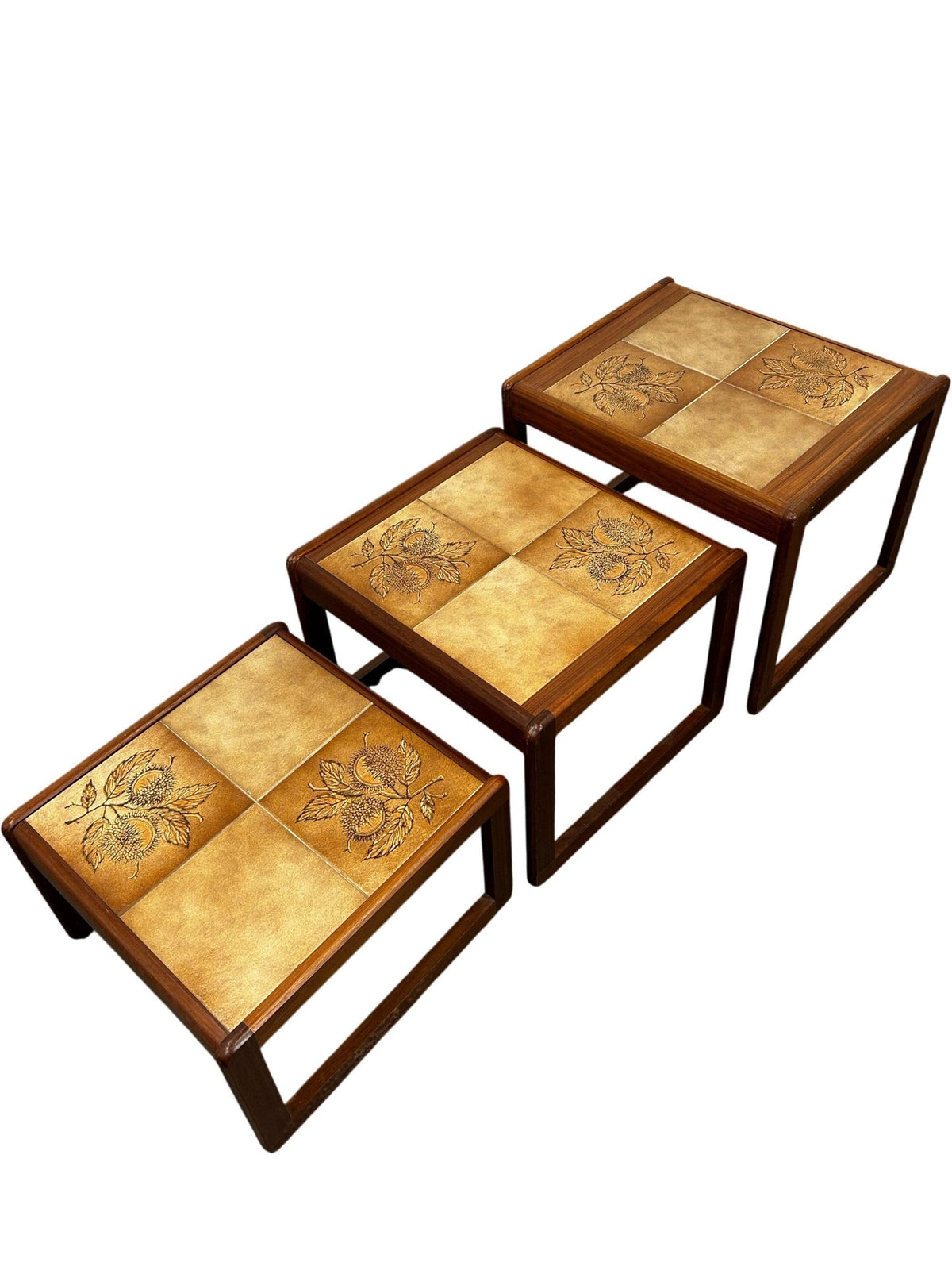 Vintage Floral Ceramic Tile Top Nest of 3 Tables (Pre-Loved)