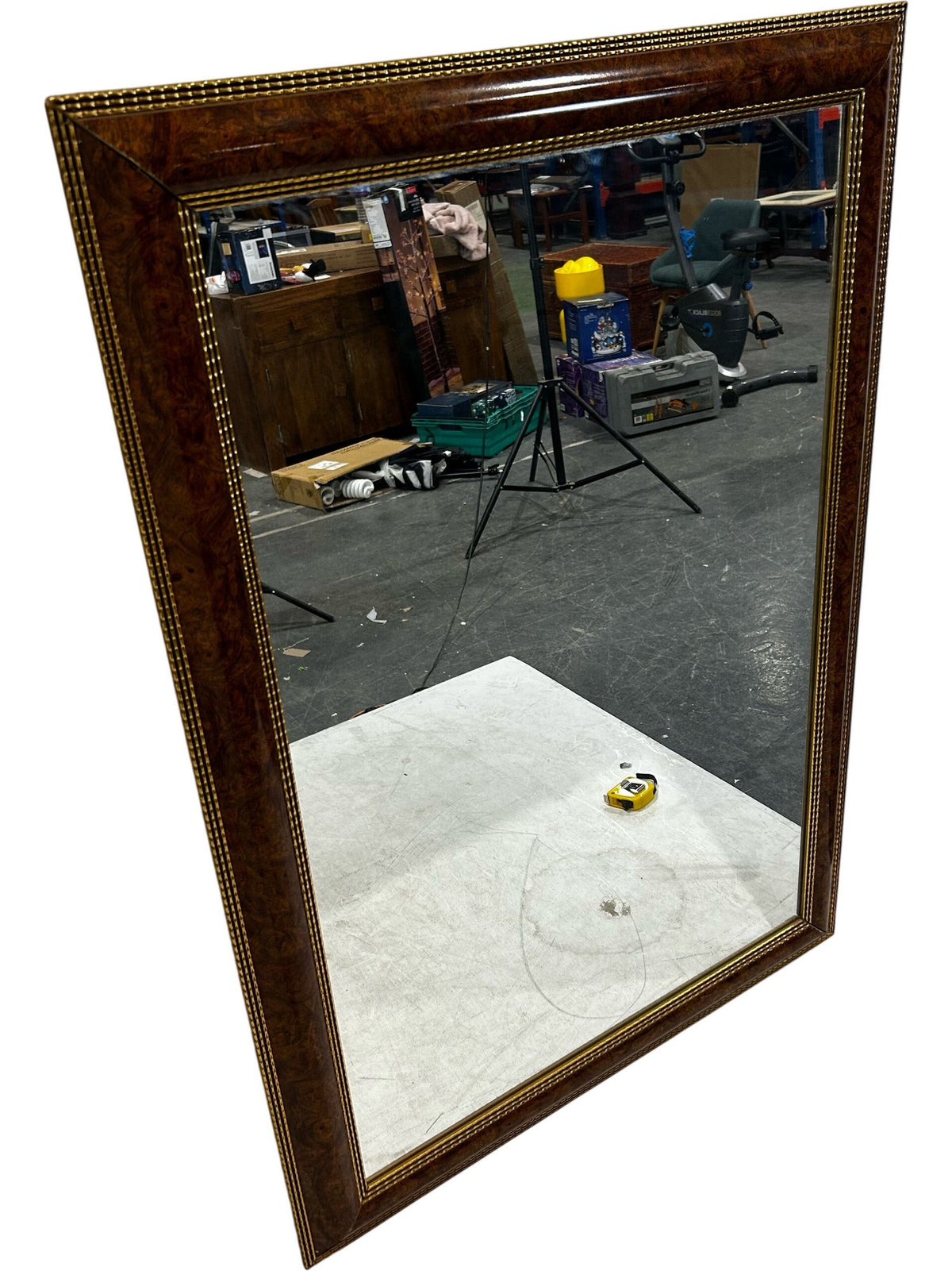 Large Vintage Style Brown Wood Effect Gold Trim Wall Mirror 99cm (Pre-Loved)