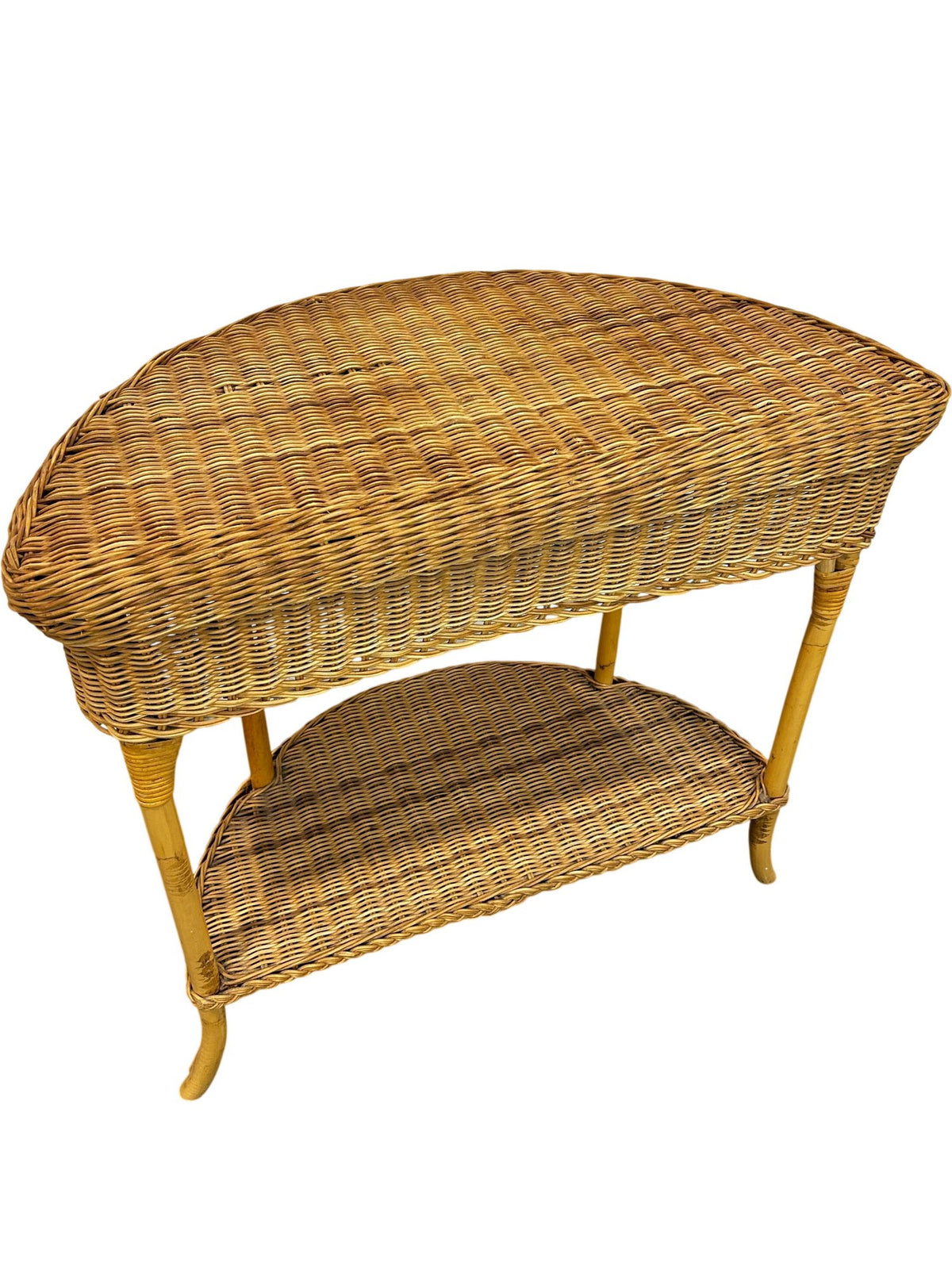 Natural Wicker Rattan 2 Tier Curved Console Table (Pre-Loved)