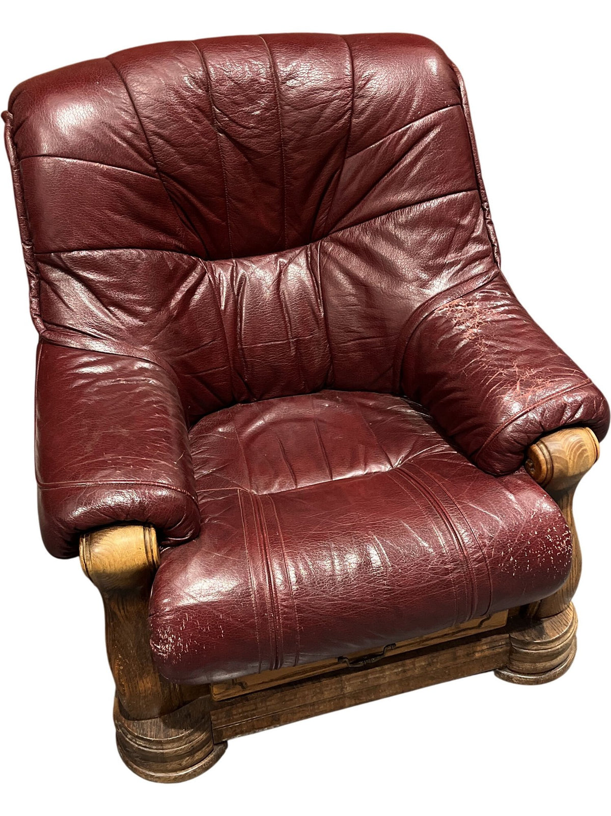 Vintage Oxblood Leather Wooden Base Armchair (Pre-Loved)