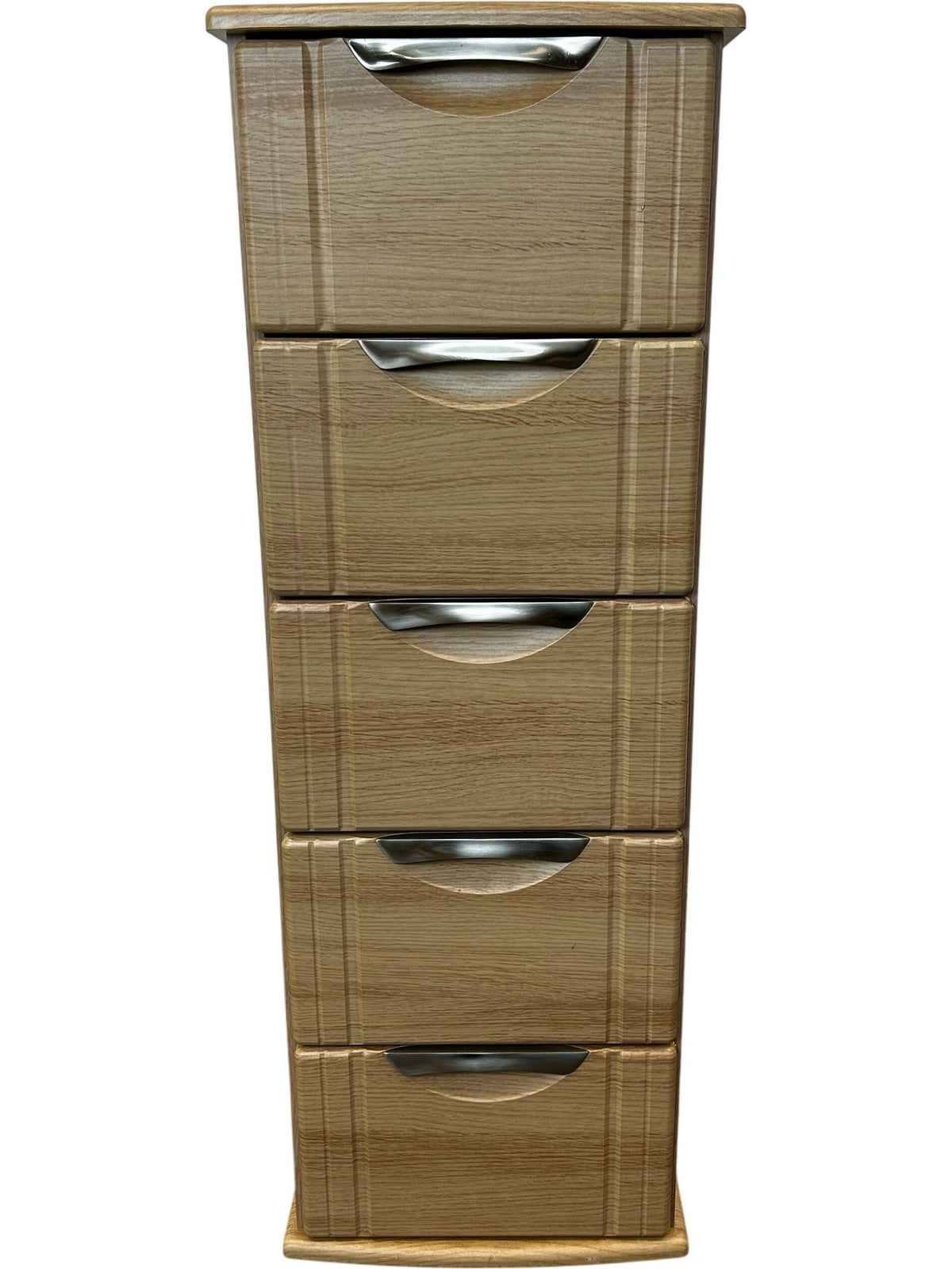 5 Drawer Mobile Storage Cabinet Oak Effect Tall Unit on Wheels (Pre-Loved)