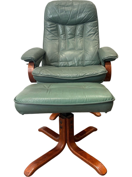 Green Leather Recliner with Ottoman (Pre-Loved)