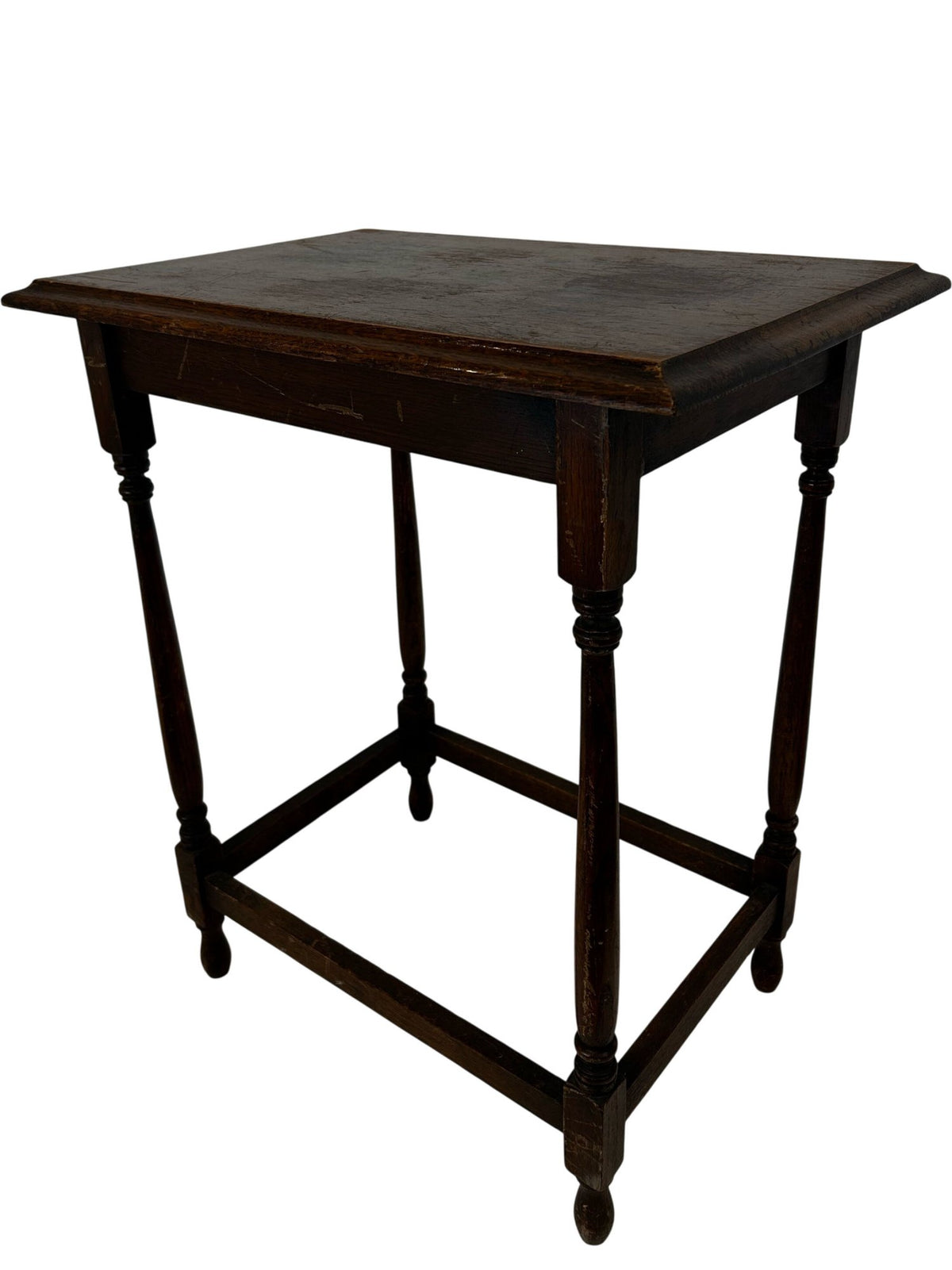 Traditional Dark Wood Side Table Turned Legs Stretcher Square (Pre-Loved)