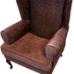 Vintage Style Brown Wingback Armchair High Back Wooden Legs (Pre-Loved)