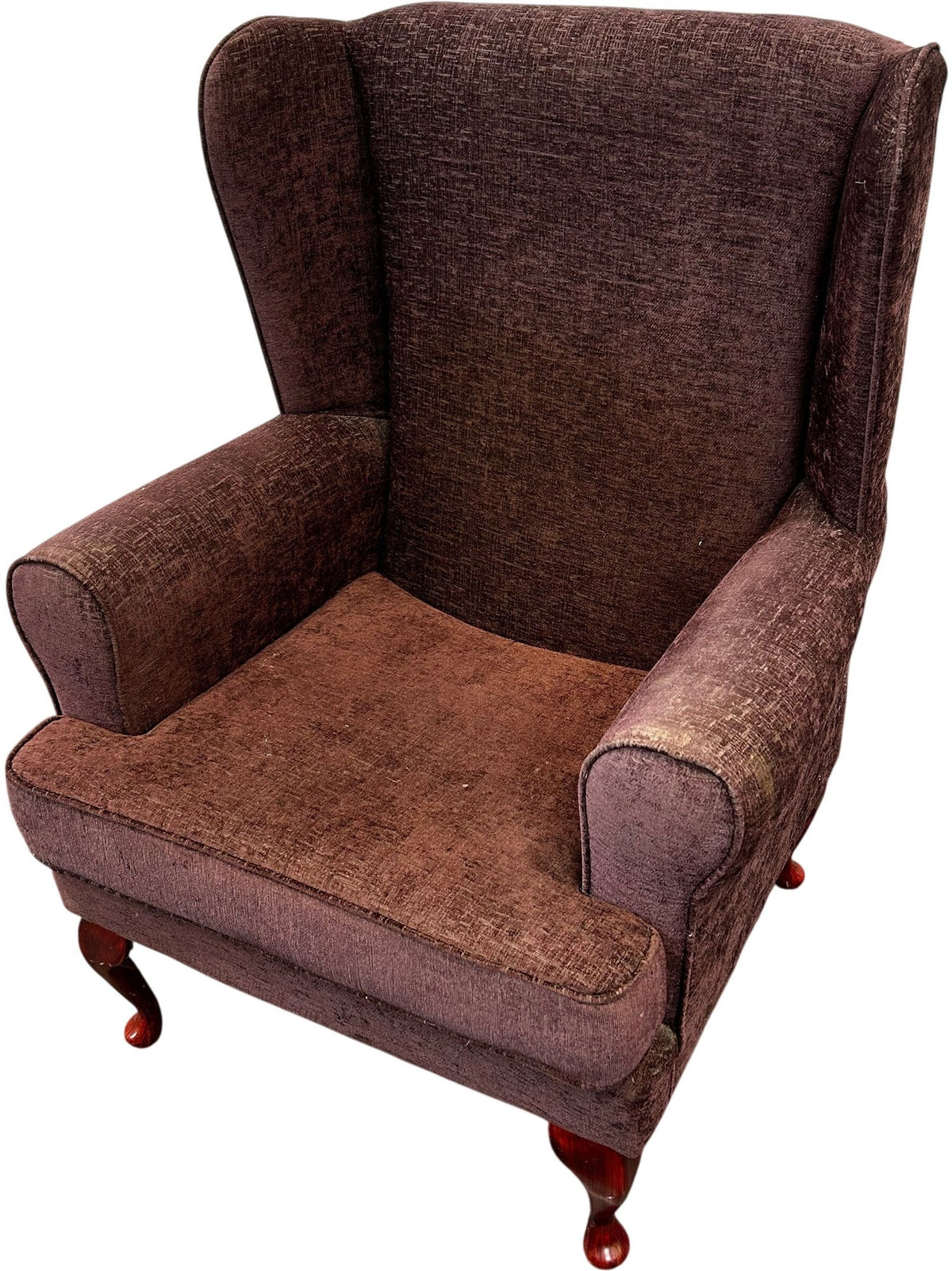 Vintage Style Brown Wingback Armchair High Back Wooden Legs (Pre-Loved)