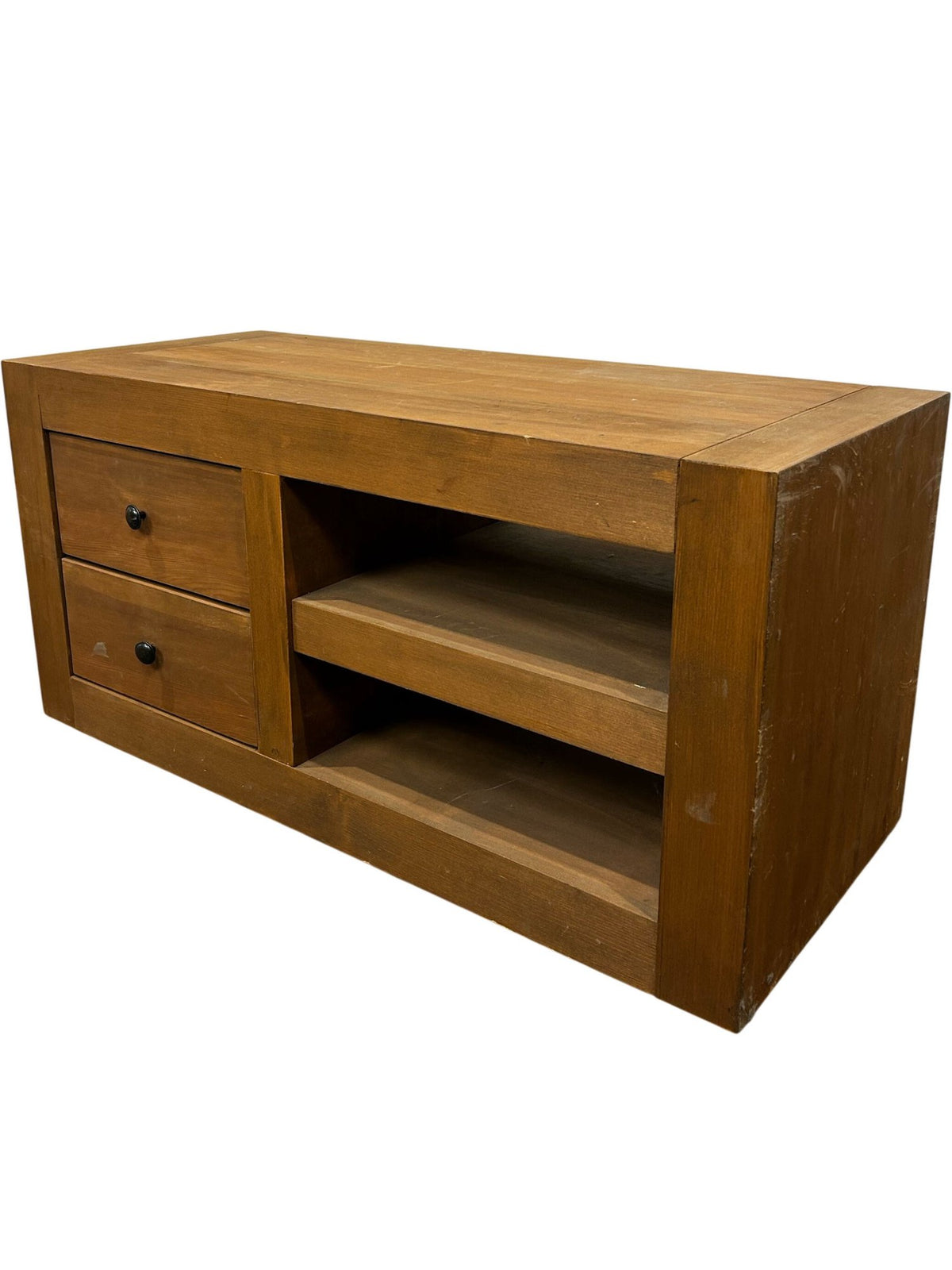 Wooden TV Stand Media Unit with 2 Drawers & Open Shelves (Pre-Loved)