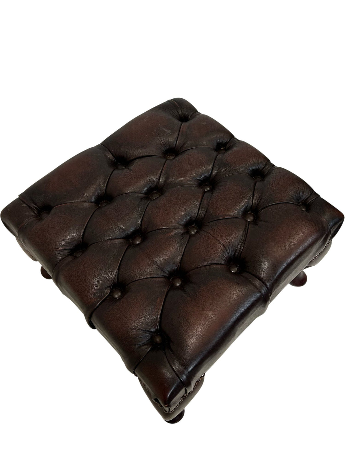 Dark Brown Tufted Footstool with Cabriole Legs (Pre-Loved)