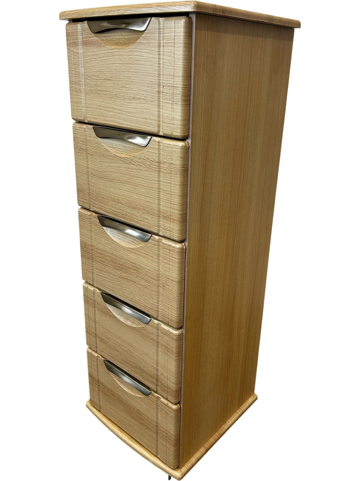 5 Drawer Mobile Storage Cabinet Oak Effect Tall Unit on Wheels (Pre-Loved)