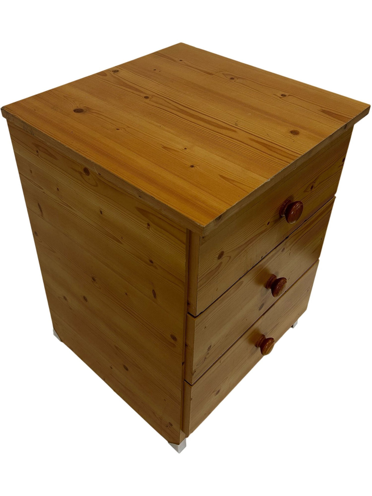 Pine 3 Drawer Bedside Table Cabinet Natural Wood Bedroom Storage (Pre-Loved)