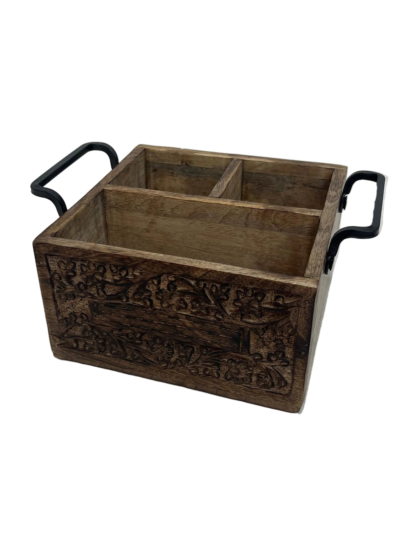 Dark Brown Wooden Engraved Organisation Caddy Box (Pre-Loved)