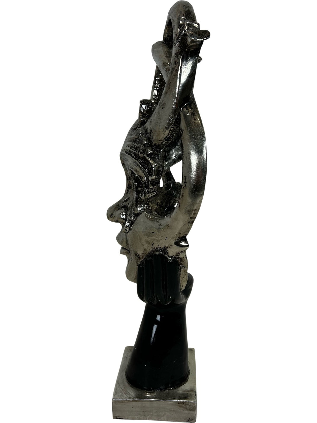 Abstract Face Sculpture Silver Black Modern Statement Decor 57cm (Pre-Loved)