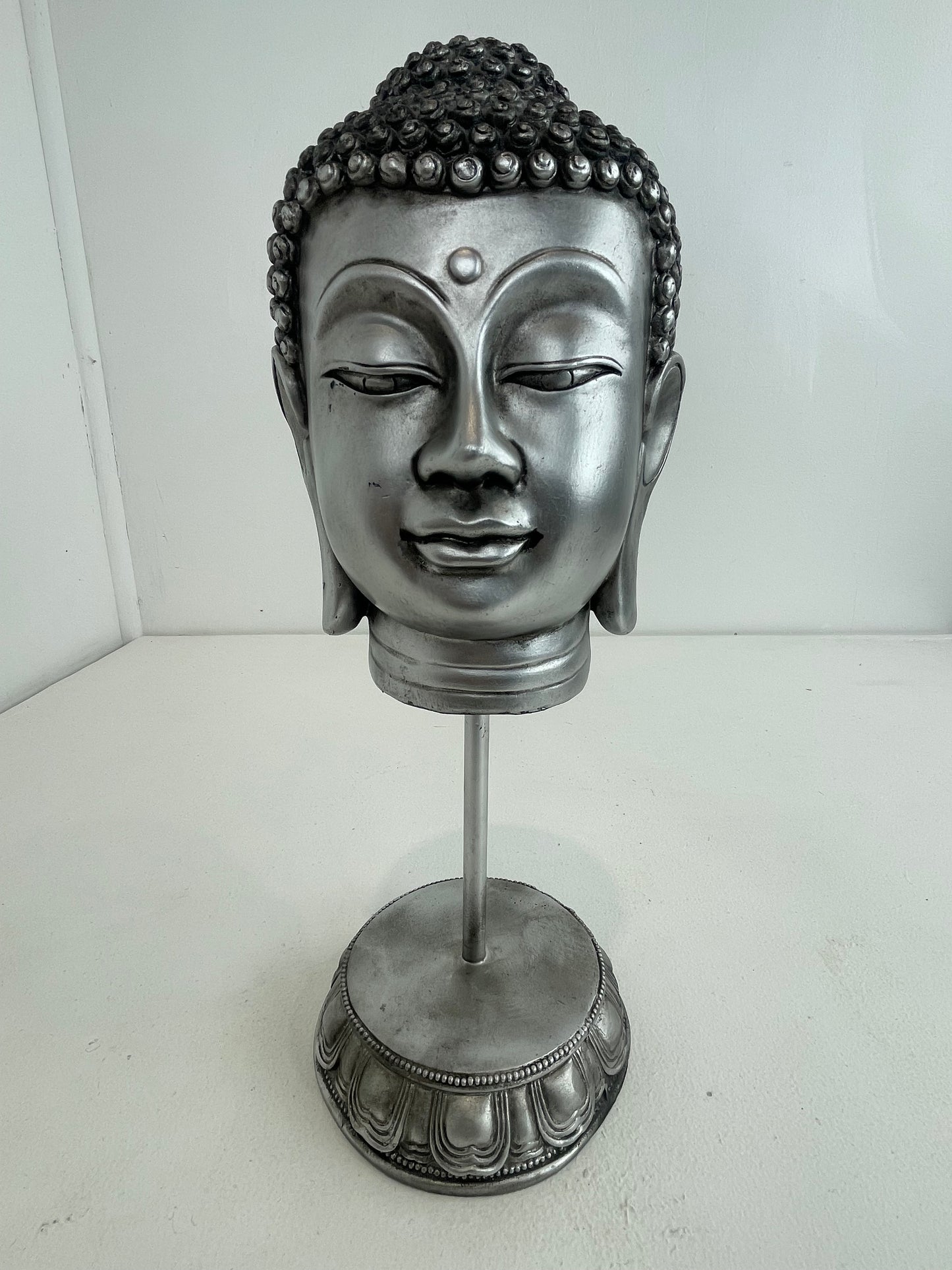 Silver Metallic Buddha Head Statue Stand (Pre-loved)