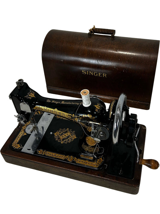 Vintage Singer Hand Crank Sewing Machine with Wooden Case (Pre-Loved)