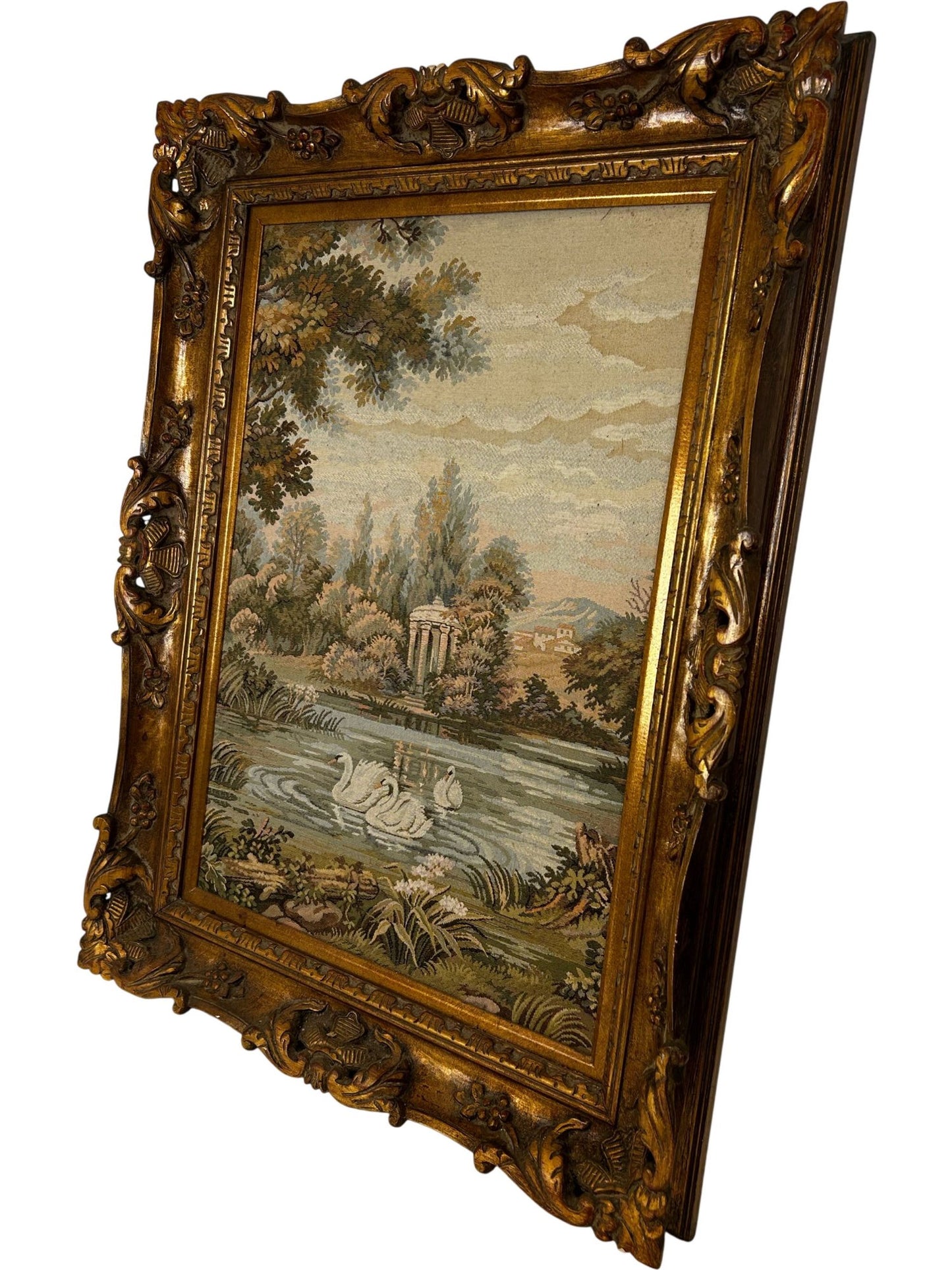Vintage Swan Landscape Tapestry in Ornate Frame (Pre-Loved)