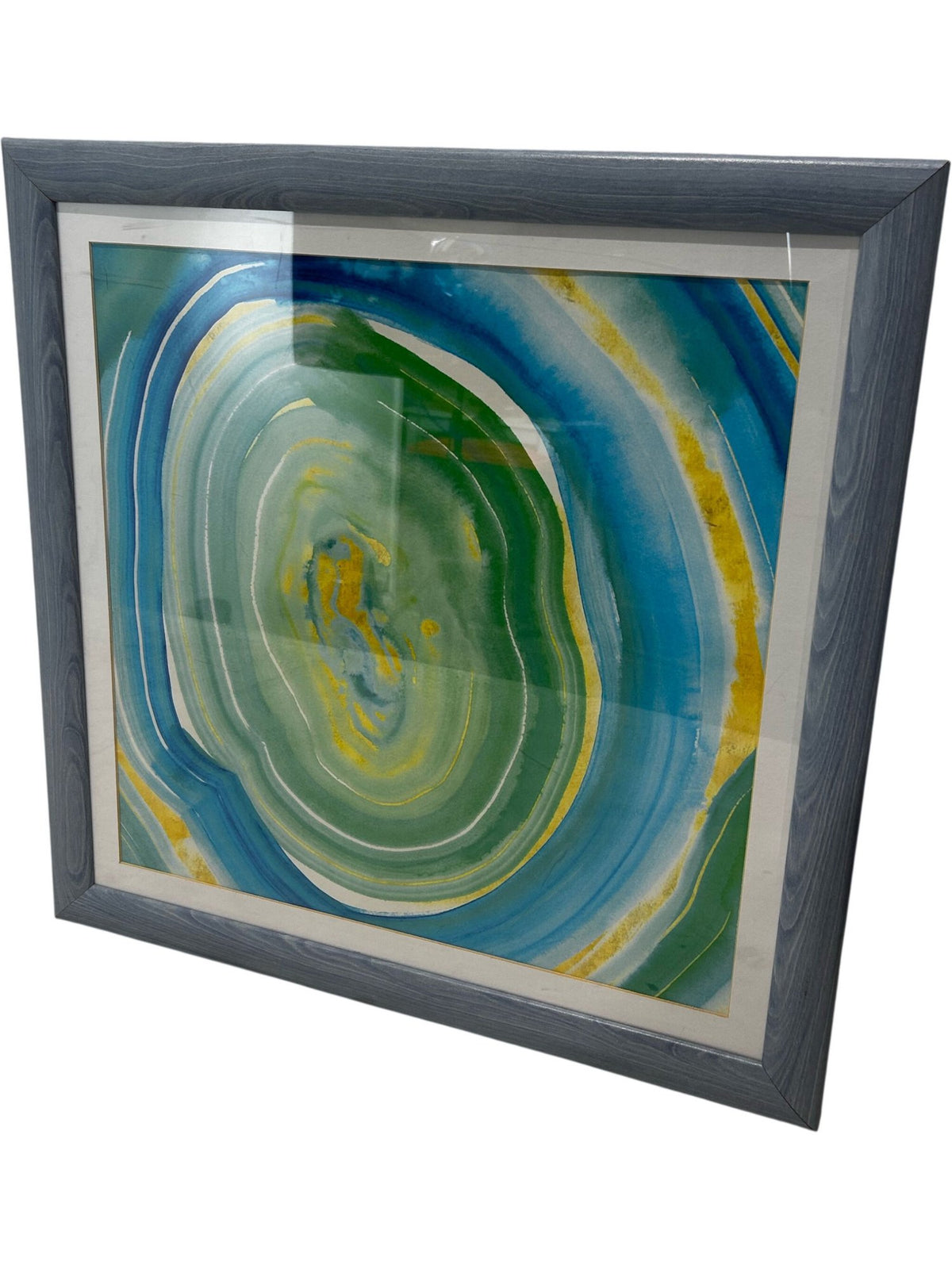 Abstract Framed Wall Art Print Blue Green Yellow Modern Square (Pre-Loved)