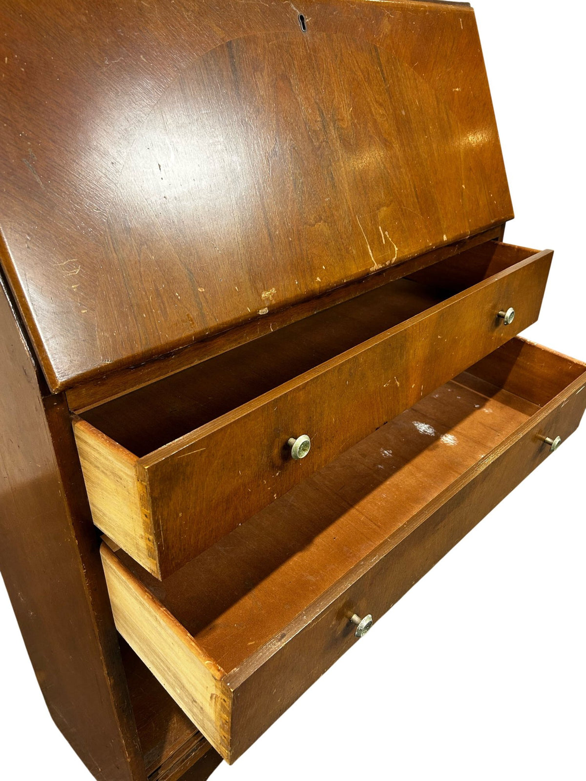 Wooden Drop-Front Writing Bureau with Drawers & Shelf (Pre-Loved)