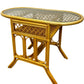 Rattan Style Console Table Oval Glass Top Woven Brown Conservatory (Pre-Loved)