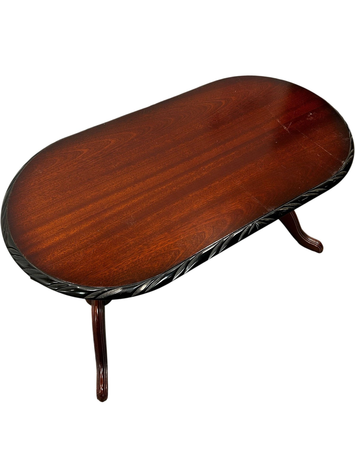 Vintage Oval Coffee Table Carved Edge Pedestal Base Mahogany Style (Pre-Loved)