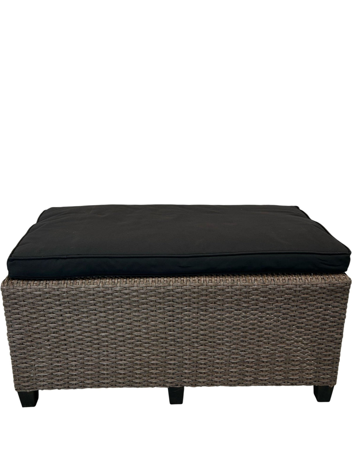 Outdoor Rattan Effect Storage Bench Ottoman Black Cushion Garden (Pre-Loved)