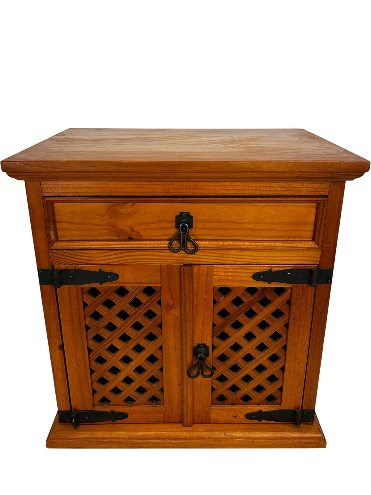 Rustic Wooden Storage Cabinet Sideboard Lattice Doors & Drawer (Pre-Loved)