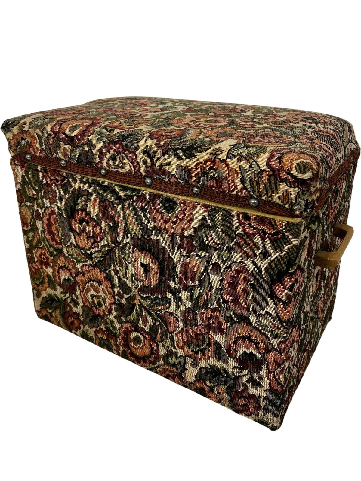 Vintage Floral Tapestry Storage Ottoman Footstool with Hinged Lid (Pre-Loved)