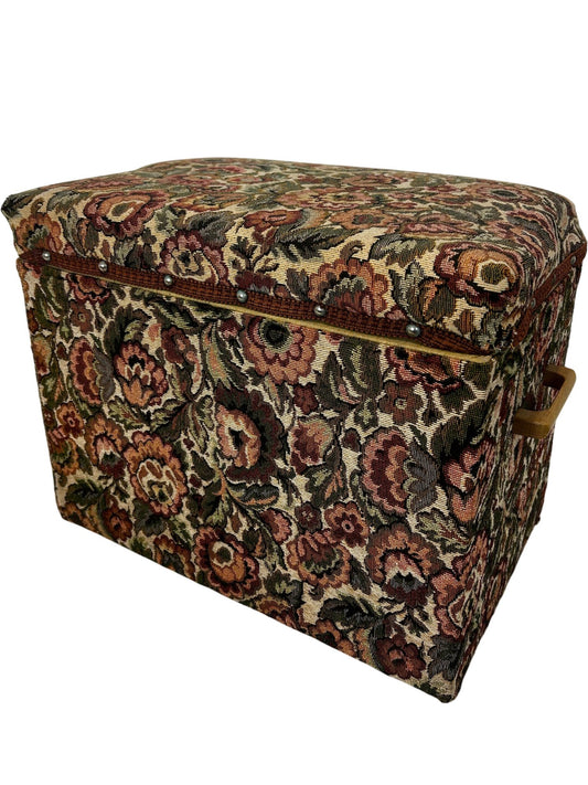 Vintage Floral Tapestry Storage Ottoman Footstool with Hinged Lid (Pre-Loved)