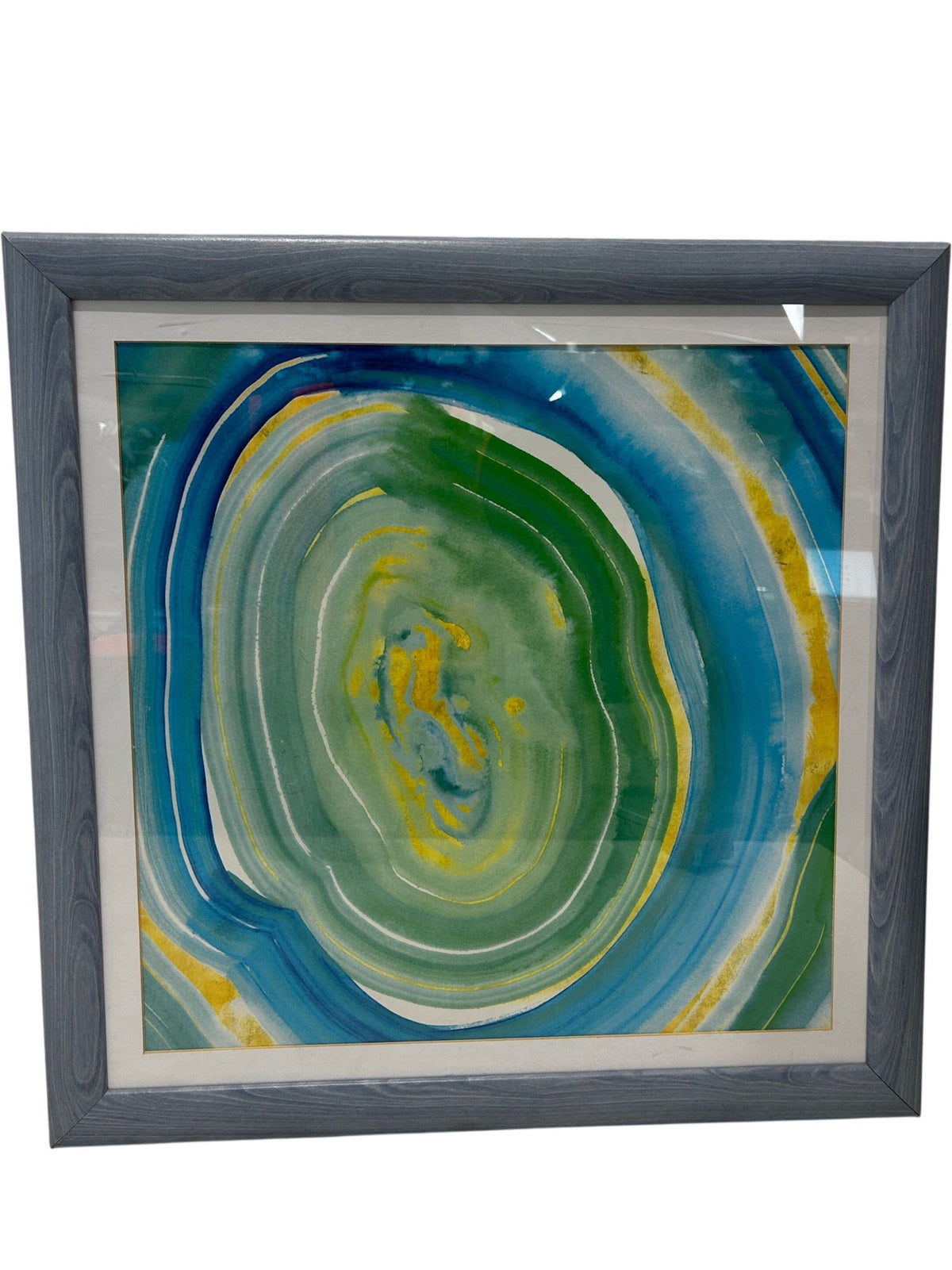 Abstract Framed Wall Art Print Blue Green Yellow Modern Square (Pre-Loved)
