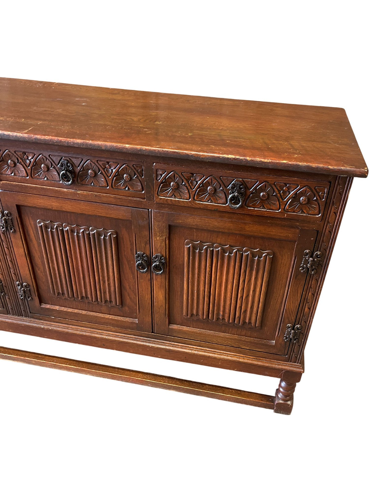 Vintage Wooden Sideboard Cabinet Floral Engraving (Pre-Loved)
