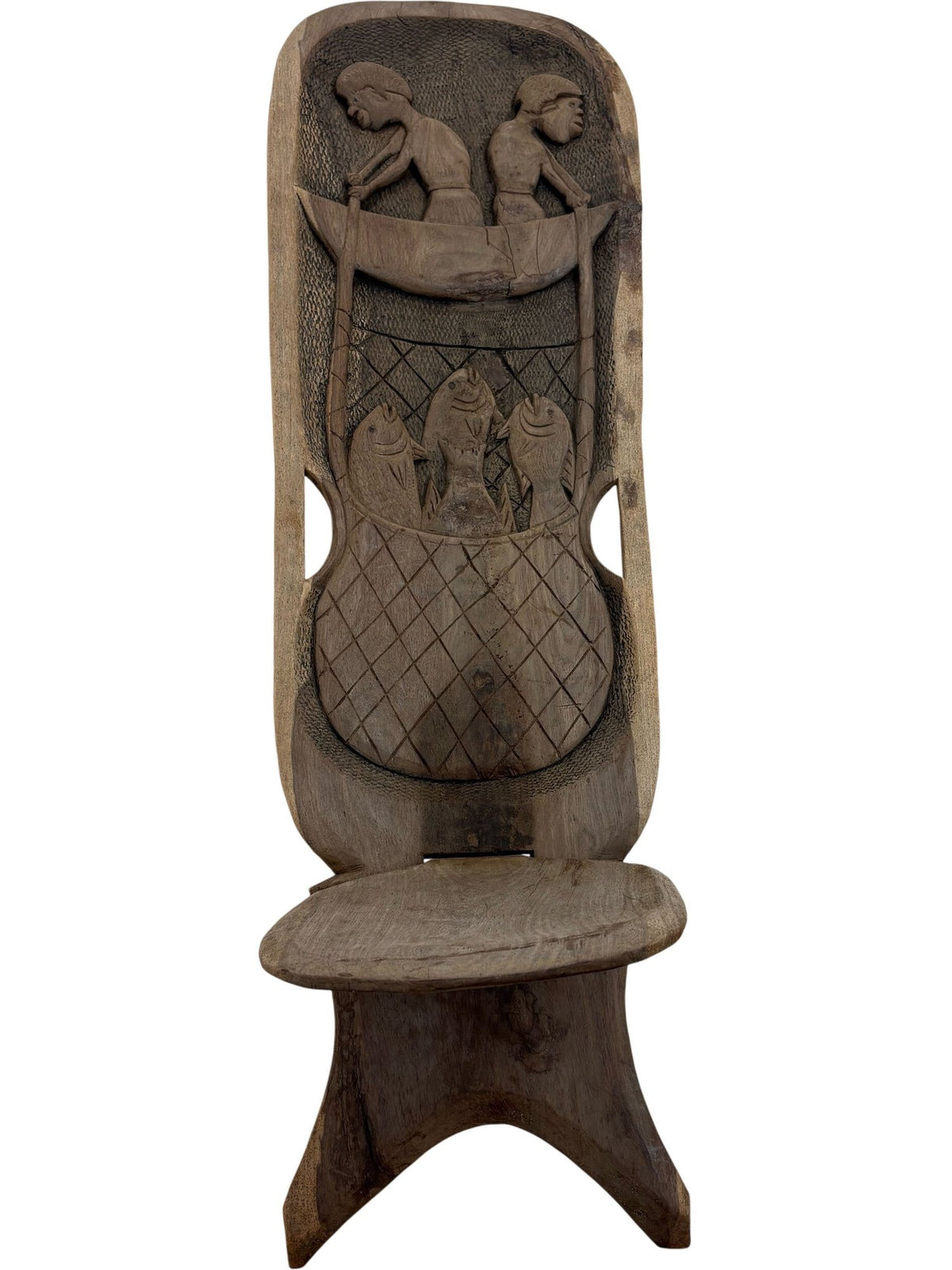 Unique Carved Wooden Chair with Artistic Backrest (Pre-Loved)