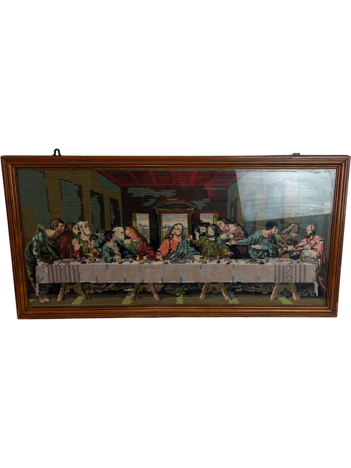 Vintage Framed Tapestry Needlepoint Woven Last Supper Art (Pre-Loved)