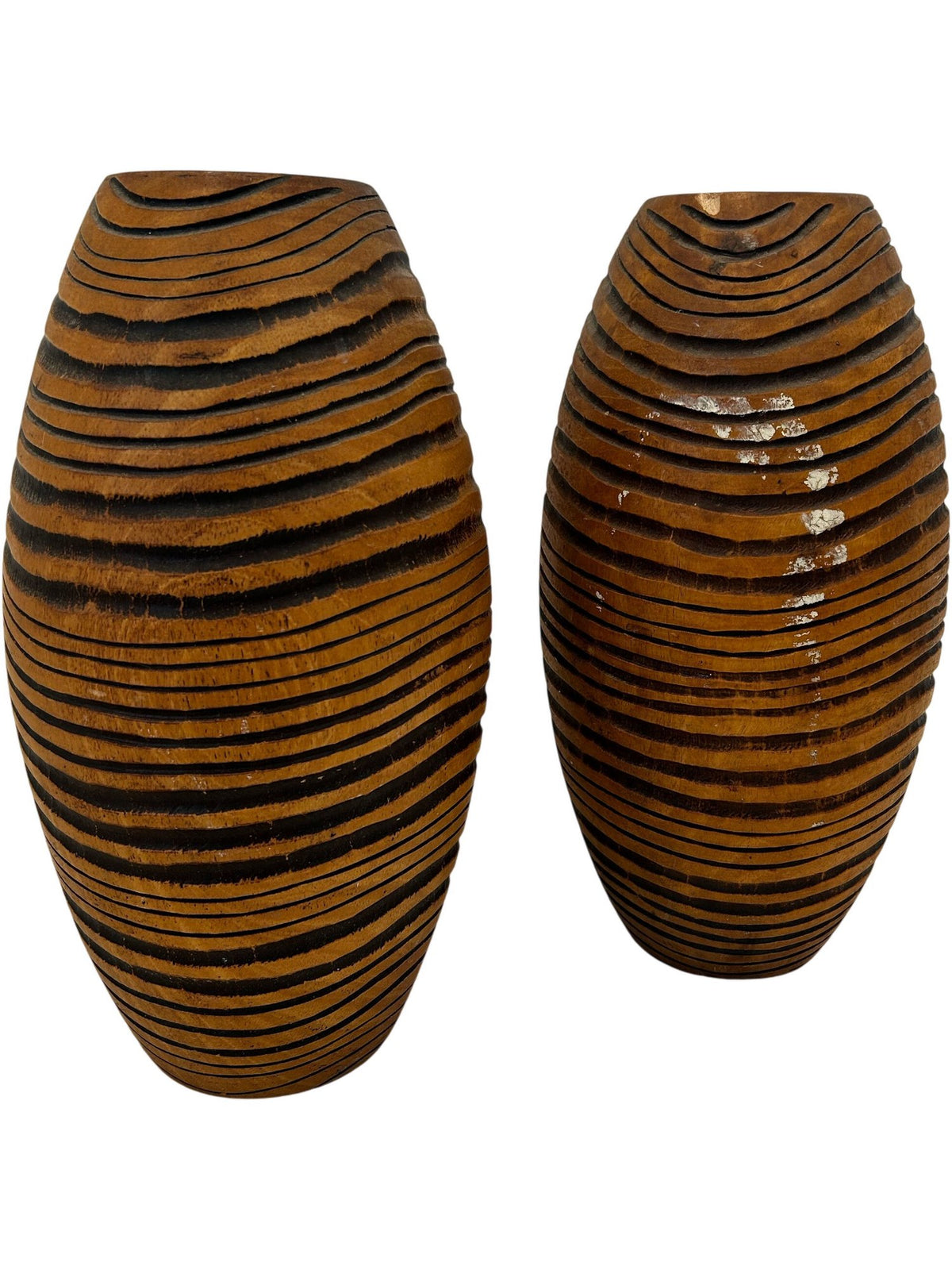 Pair Brown Black Striped Textured Decorative Vases 35cm (Pre-Loved)