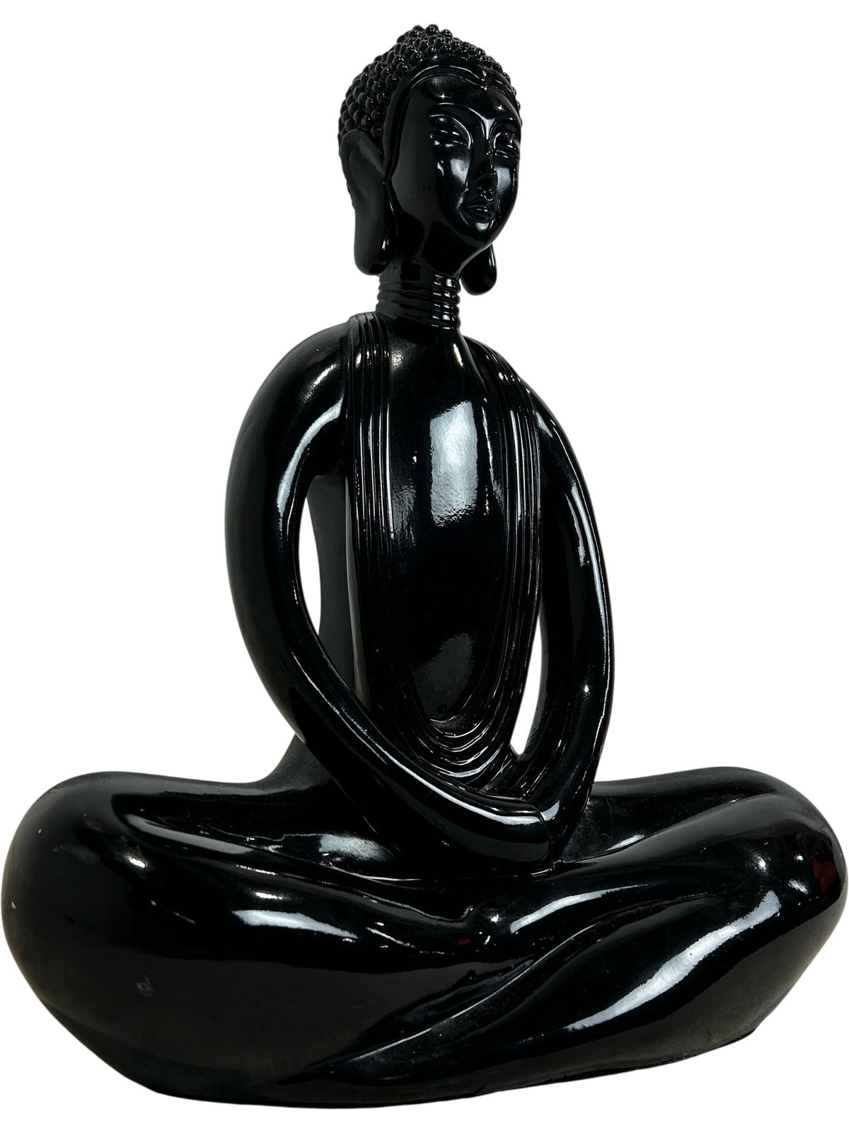 Black Buddha Meditation Sculpture Glossy Modern Home Decor 38cm (Pre-Loved)