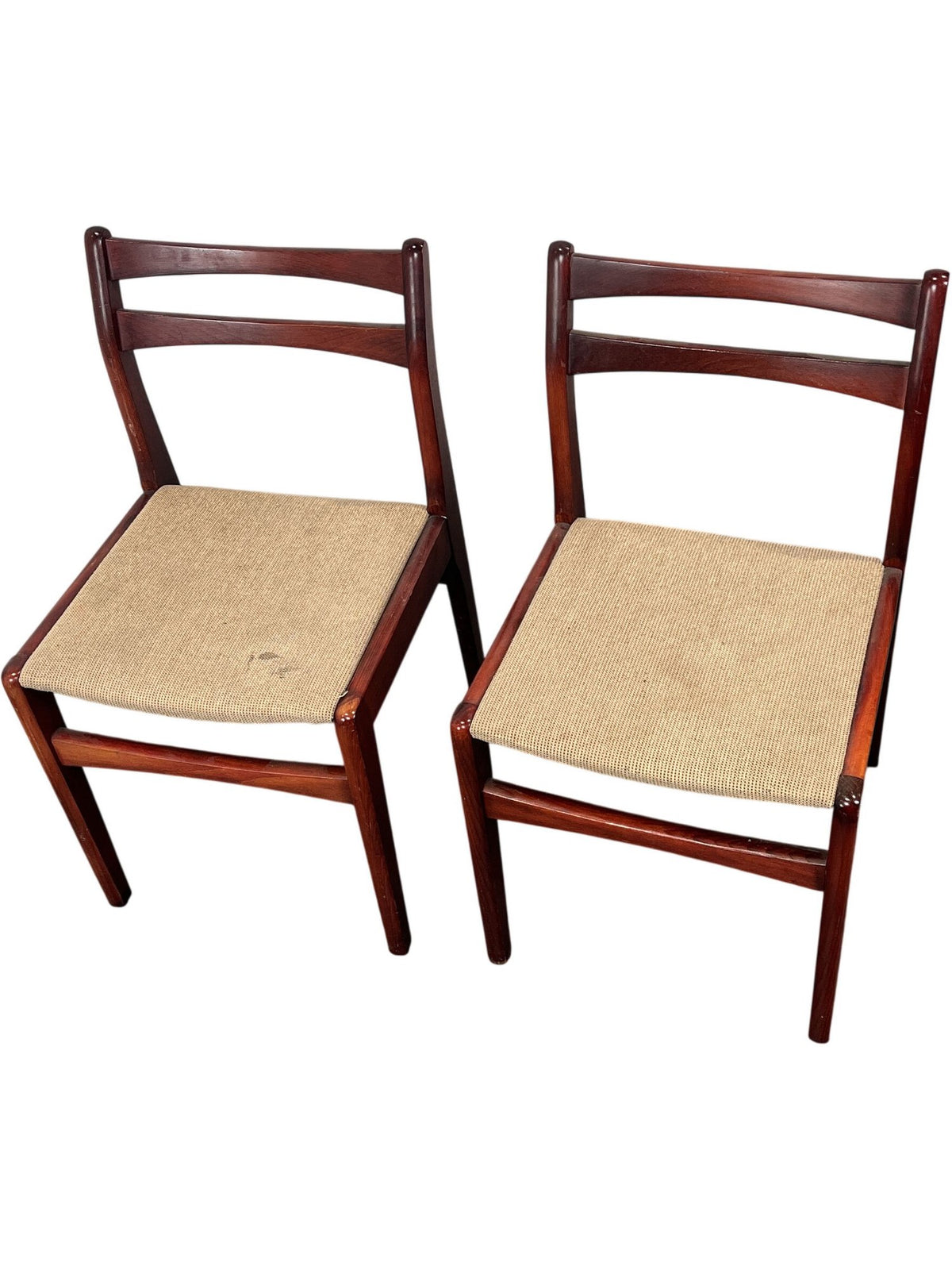 Vintage Mid Century Set of 2 Dining Chairs Wood Frame Beige Seat (Pre-Loved)