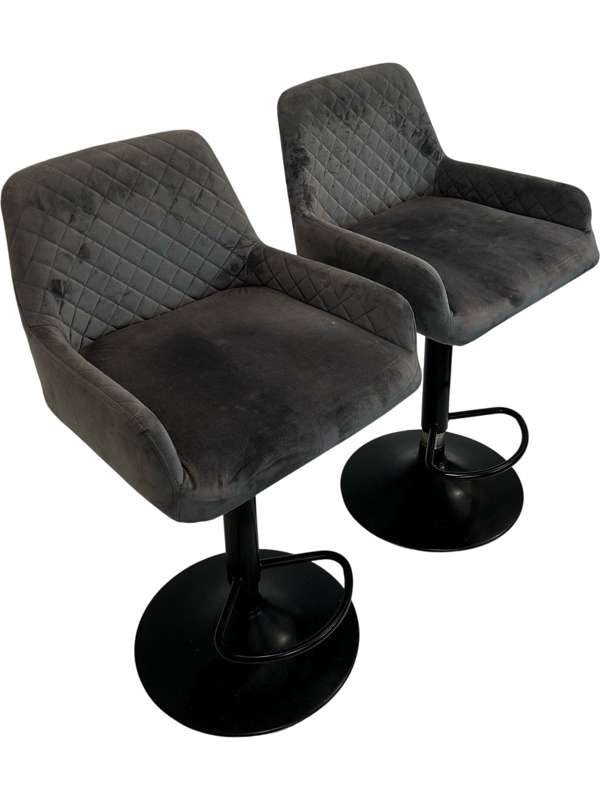Pair of Grey Adjustable Swivel Bar Stools (Pre-Loved)