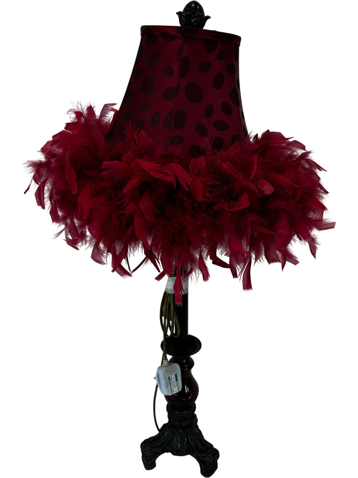 Red Feather Decorative Table Lamp with Ornate Base (Pre-Loved)