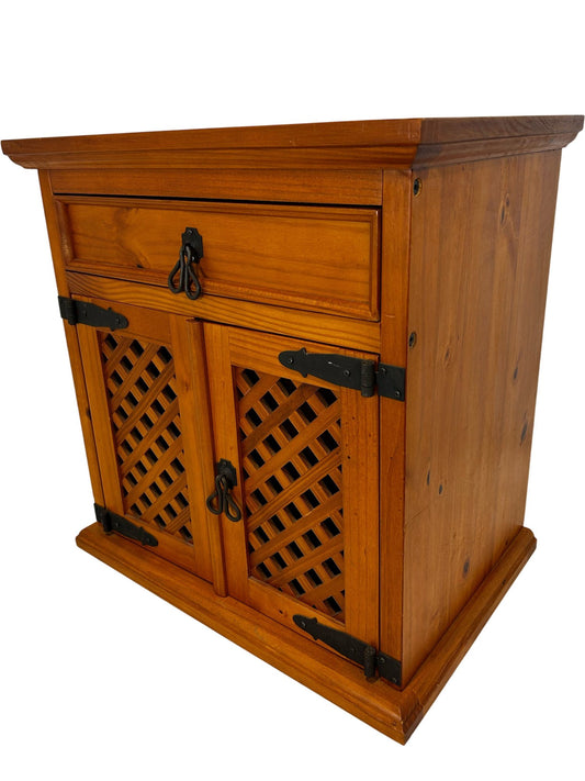 Rustic Wooden Storage Cabinet Sideboard Lattice Doors & Drawer (Pre-Loved)