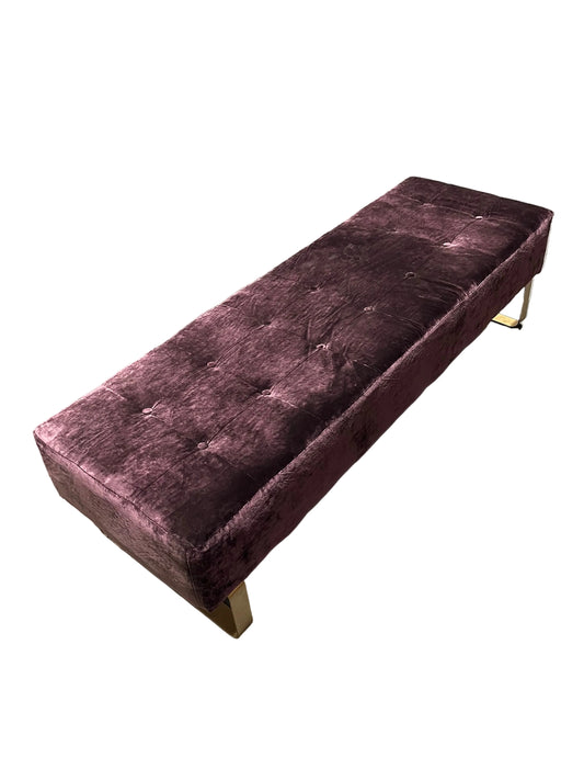 Purple Velvet Chesterfield Ottoman Cushioned Large Entryway Bedroom Footstool Bench (Pre-Loved)