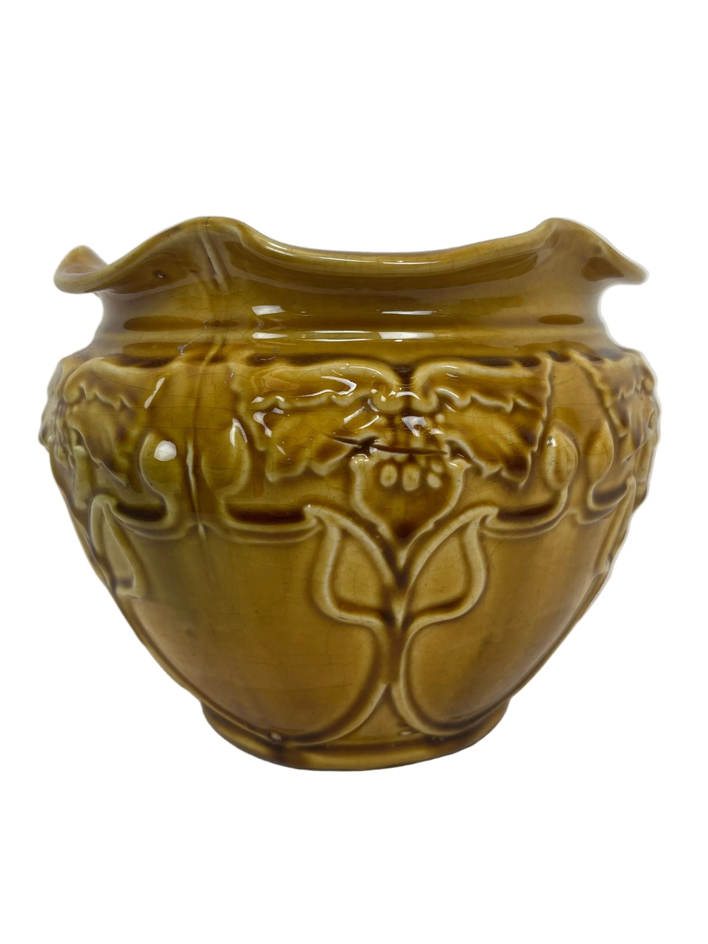 Vintage Art Nouveau Style Brown Glaze Plant Pot (Pre-Loved)