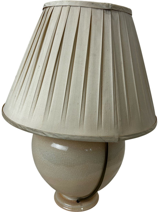 Ceramic Crackle Glaze Table Lamp with Pleated Beige Shade (Pre-Loved)